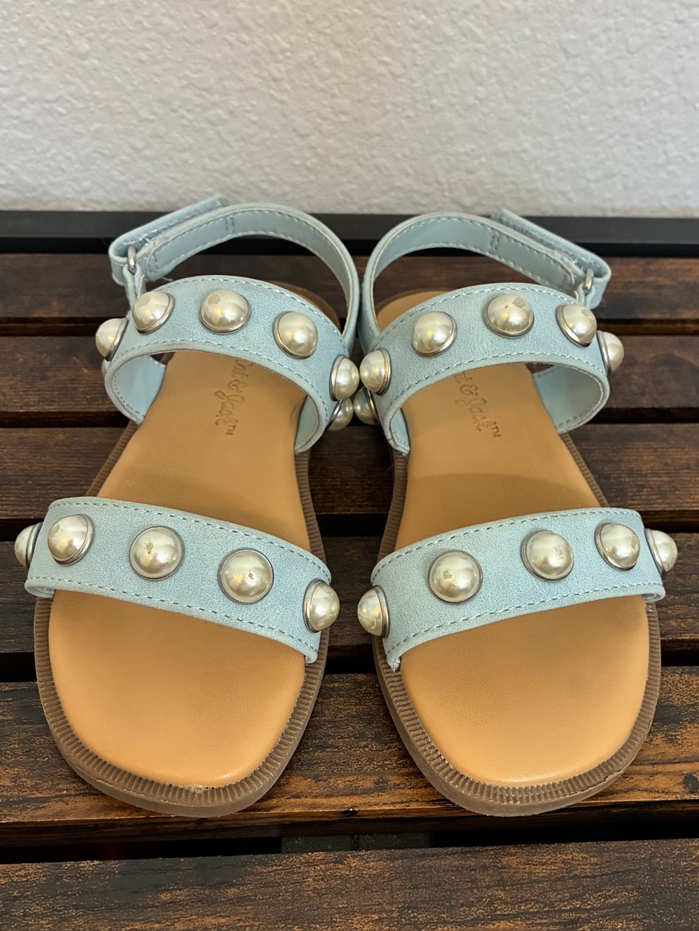 Cat & Jack toddler girls Selene pearl light blue hook and loop open toe sandals